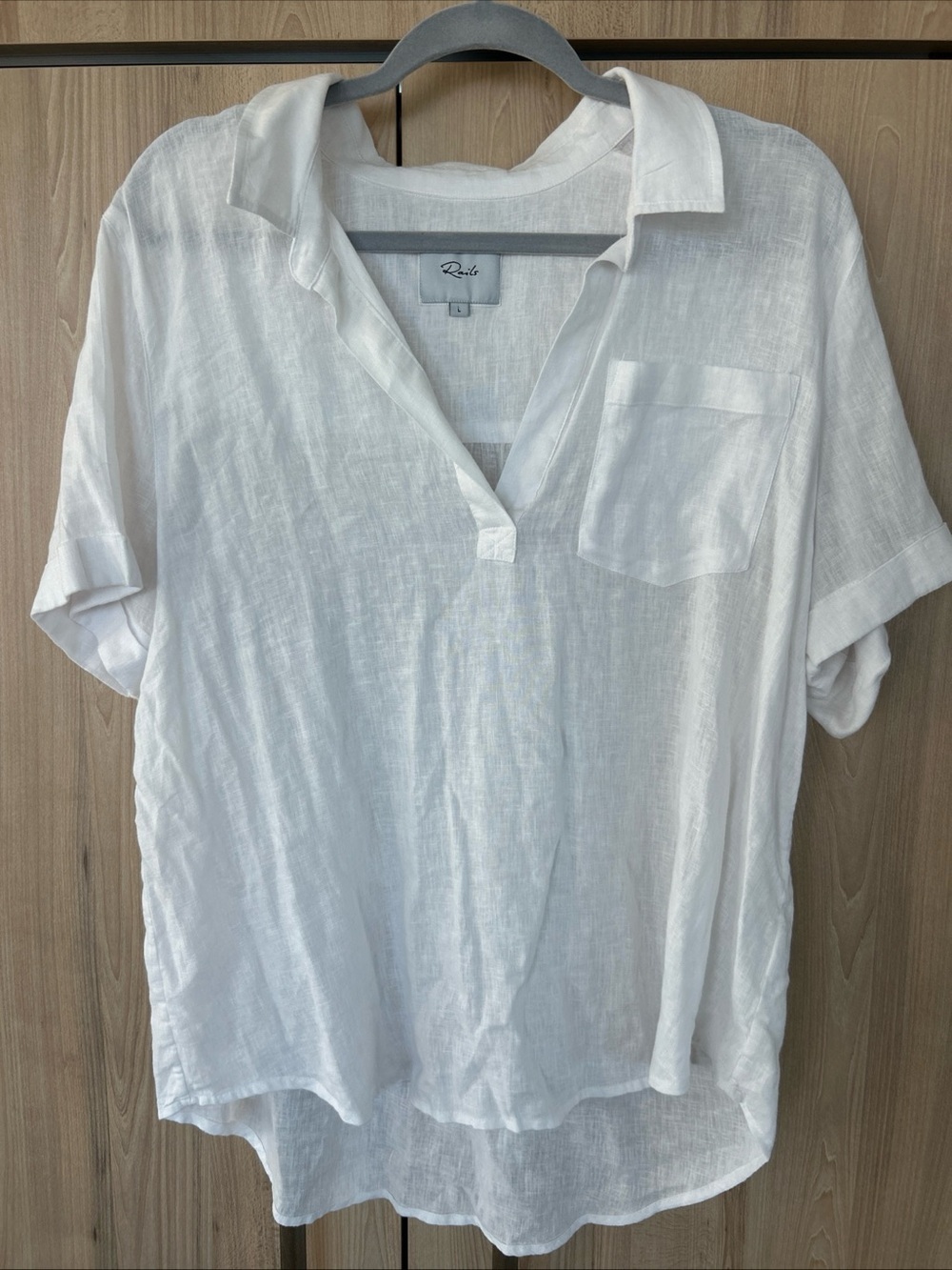 Rails Savannah Linen Blend Blouse Women’s Large White Short Sleeve Top